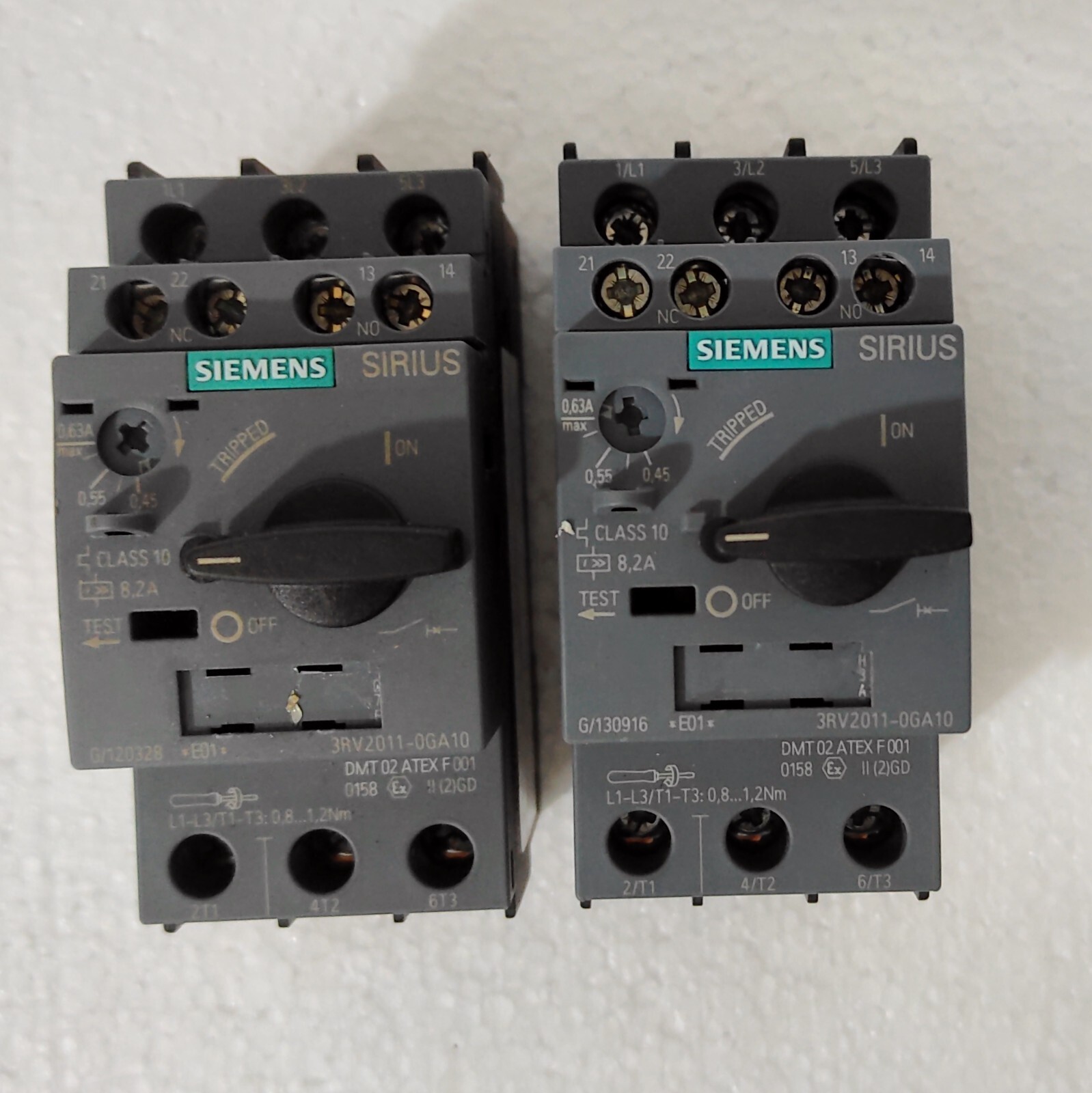 SIEMENS SIRIUS 3RV2011-0GA10 CIRCUIT BREAKER 24 V LOT OF 02 PCS